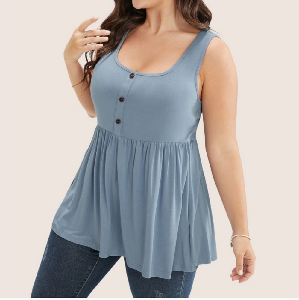 BloomChic Blue Buttoned Tank Top - Picture 1 of 10